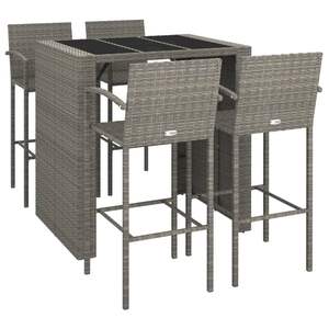 Conjunto de Bar para Jardín de Ratán PE Gris y Acero con Recubrimiento en Polvo, con Vidrio Templado, Muebles de Exterior Premium - Product Image 3