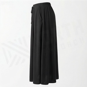 Women's Black <b>Elastic</b> Waist Ankle-Length Straight <b>Skirt</b> With Drawstring Minimalist Design Chiffon Fabric Comfortable Wear All - Product Image 3