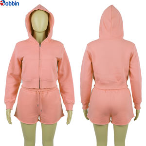 Conjunto Deportivo de Verano Personalizado para Mujer, Sudadera con Cierre y Pantalones Cortos, 100% Algodón - Product Image 3