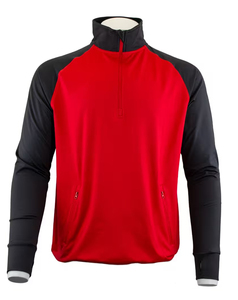Sudadera de hombre roja y negra con manga raglán, cremallera de un cuarto, cuello alto, corte regular, estilo deportivo, para otoño, de secado rápido, de poliéster tejido. - Product Image 1