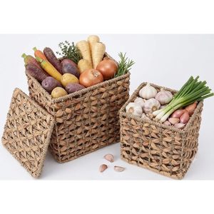 Potato and Onion <b>Storage</b> Bin <b>Vegetable</b> <b>Storage</b> Basket with Lid Made from Water Hyacinth & Seagrass B2B Price - Product Image 2