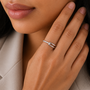 925 Sterling Silver Womens <b>Open</b> Double Band <b>Ring</b> with Cubic Zirconia Pave Accent Minimalist Modern Design High Polish Finish Dai - Product Image 4