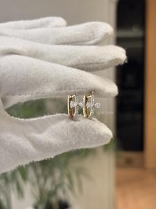 Graceful round pear lab grown diamond cross <b>huggie</b> earrings 0.85ct VVS VS EF <b>solid</b> 14 kt <b>gold</b> meaningful faith inspired jewelry - Product Image 3