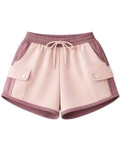 Ensemble décontracté deux pièces pour femme, rose mauve, avec sweat à capuche court zippé color block et short à imprimé cœurs et poches cargo, en polyester et coton, vente en gros - Product Image 2