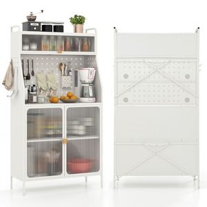 Scaffale da Cucina a 5 Ripiani in Metallo con Anta Trasparente Ribaltabile e Pannello Forato per Utensili - Product Image 5