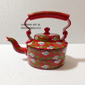 กาต้มน้ำชาโลหะทาสีจากอินเดียกาต้มน้ำตกแต่งบ้านกาต้มน้ำทำด้วยมือกาต้มน้ำทาสีอลูมิเนียม - Product Image 1