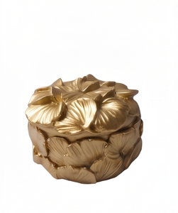 Boîte de rangement en métal doré en forme de feuille botanique pour dattes et fruits secs, pot de table, vente en gros - Product Image 1