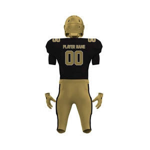 Nouvel Arrivage Ensemble Maillot et Pantalon de Football Américain Sublimé pour Homme Noir et Or Col en V Manches Courtes Anti-Transpiration Ajusté - Product Image 3