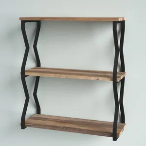 Industrial Wood Wall Mounted Bookshelf 3 Tier Storage Rack for Living Room Durable Metal <b>Frame</b> - Product Image 4