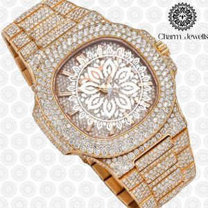 Charm_Jewells Luxury Gold <b>Diamond</b> <b>Watch</b> Analog Quartz Irregular Case Women's Fashion 42mm Folding Clasp - Product Image 4