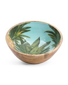 Tazón de madera redondo decorativo hecho a mano con diseño de peces para servir frutos secos, con diseño interior impreso en esmalte. - Product Image 3