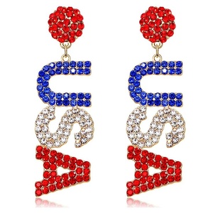 New Stylish Rhinestone Usa Letter <b>Earrings</b> for Women and Girls Patriotic <b>Red</b> White Blue Crystal Statement Dangle <b>Earrings</b> 2026 - Product Image 1