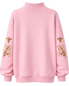 เสื้อสเวตเชิ้ตผู้หญิงสีชมพูแบบสั่งทำพิเศษ ทรงโอเวอร์ไซส์ ผ้าฟลีซ คอสูง ลายขนนก สวมใส่สบายสำหรับฤดูหนาว ผลิตจากผ้าฝ้ายผสมโพลีเอสเตอร์ อุ่นสบาย - Product Image 2