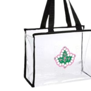 <b>Clear</b> Stadium Tote <b>Bag</b> With Embroidered Crest Design Black Handle Transparent Carry <b>Bag</b> Fashion Storage Tote For Events Travel - Product Image 3