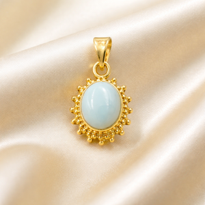 <b>Top</b> Larimar Gemstone 925 Sterling Silver Pendant Handmade Oval Cabochon Sunburst Design <b>Rose</b> Gold Yellow Gold Plated Jewelry Her - Product Image 4