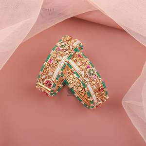 Shenu Antique Designer Copper Alloy Cuff Bangles-Trendy Number Pattern Bracelets - Product Image 3