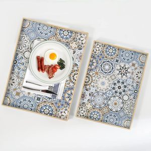 Nuevo Diseño Hs Husnain Crafts, Bandeja de Servir Rectangular Multifuncional de Madera Esmaltada con Motivos Florales, Estilo Zen Asiático, Hecha a Mano por Expertos Artesanos Indios - Product Image 2