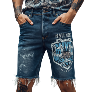 Shorts en jean pour hommes avec imprimé graphique, style streetwear - Product Image 3
