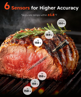 Thermomètre à viande sans fil étanche avec contrôle par application, portée Bluetooth de 600 pieds, double sonde et 6 capteurs, lecture instantanée 0.5S, LCD