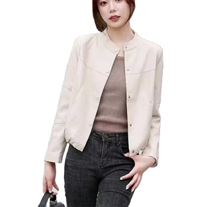 Veste en cuir pleine fleur printemps automne femmes 2025 nouveaux vêtements d'extérieur mode coréenne petit haut court femme vêtements en cuir - Product Image 1