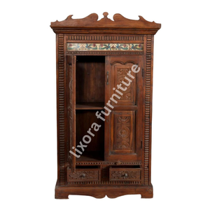 Luxury Handcrafted Solid Wood 2 Door <b>Wardrobe</b> Ornate Floral Carving Antique Finish <b>Storage</b> Armoire - Product Image 5