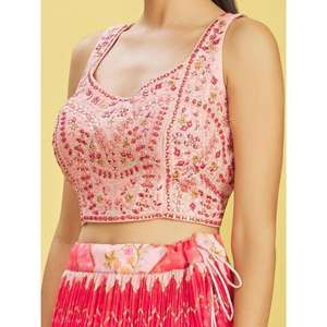 Adorable Lehenga Choli Tradicional Semi-Cosido en Chinon con Bordado Rosa de Zeel Clothing - Product Image 4