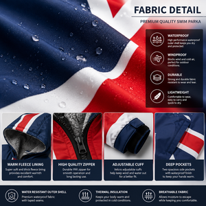 Chaqueta Parka Larga con Capucha y Forro Polar Impermeable, Diseño Personalizado con la Bandera Británica, para Cambiarse en la Playa, Natación y Surf - Product Image 5