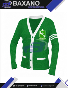 Suéter Cárdigan de la Hermandad Iota Phi Lambda, Verde Tejido con Rayas Blancas y Logotipo Bordado, Ropa de la Hermandad IPL Griega - Product Image 5