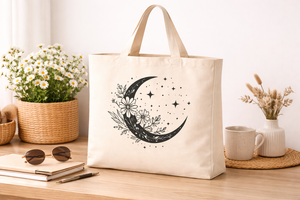 Bolsa de Tela de Algodón Ecológica de 250 g/m² con Estampado Floral Lunar, Bolsa de Compras Reutilizable, Logotipo Personalizado, Duradera, Amani, Dos Asas, 12x13x3 - Product Image 4