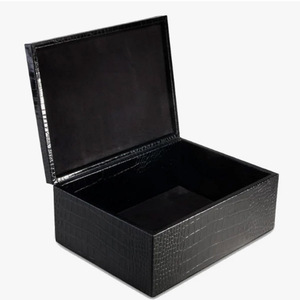 Caja de almacenamiento de cuero de cocodrilo, cajas de cuero de lujo, juego de 2 cajas de cuero color canela - Product Image 4