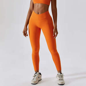Collants de sport en tissu extensible 4 directions à double tricot, taille en V, couleur unie, pour l'entraînement, vente en gros, directement de l'usine - Product Image 4