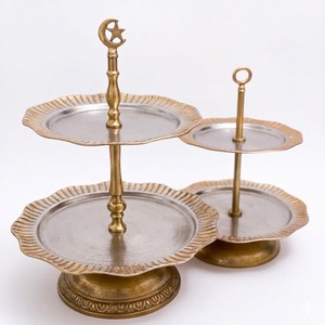Vintage 2 <b>Tier</b> Silver Metal <b>Cake</b> Stand With Hammered Finish Decorative Cupcake Dessert Serving Platter For Parties & Home Decor - Product Image 2