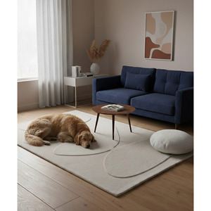 Alfombra Moderna de Lana Hecha a Mano, Diseño Abstracto, Alfombra Neutral para Área de Estar, Alfombra Suave para el Hogar - Product Image 4