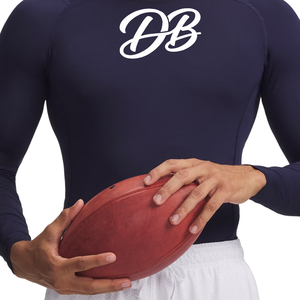 T-shirt de compression personnalisé pour homme, bleu marine, à manches longues, col ras du cou, ajusté, pour entraînement sportif et gym, sous-vêtement de sport - Product Image 6