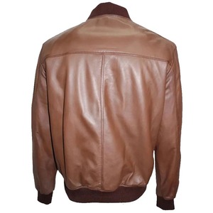 เสื้อแจ็คเก็ตบอมเบอร์หนังแกะแท้สีน้ำตาลสำหรับผู้ชาย - Product Image 2