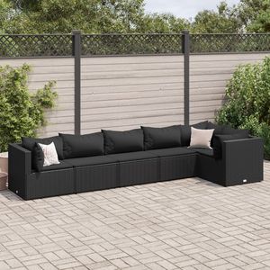Ensemble de salon de jardin en polyrotin noir, 6 pièces, avec coussins, meubles de patio extérieur - Product Image 1