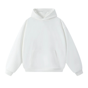 Sweat-shirt à capuche en polaire blanc pour homme, respirant, coupe classique, décontracté, pour l'hiver, tricoté, couleur unie, avec poches, manches classiques - Product Image 1