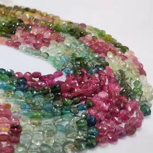 Cuentas de turmalina natural multicolor facetadas en forma de moneda de 5 mm, vendidas por hebra de 13 pulgadas de largo - Product Image 1