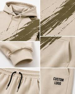 Ensemble de survêtement personnalisé pour homme avec capuche, imprimé effet pinceau, manches longues, vêtements de sport décontractés avec pantalon à cordon de serrage, survêtement homme avec logo personnalisé - Product Image 5