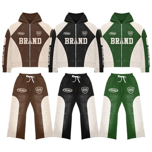 Ensembles de survêtements d'entraînement unisexes 100 % coton, respirants, décontractés, tendance, délavés à l'acide, couleur unie, grandes tailles, personnalisables - Product Image 1