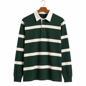 Camiseta de rugby de algodón grueso personalizada de manga larga con cuello polo a rayas, corte holgado, estilo urbano, venta al por mayor, camiseta de jersey para hombre - Product Image 1