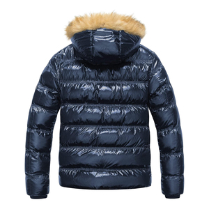 High Quality <b>Men's</b> <b>Navy</b> Hooded Puffer <b>Jacket</b> Windproof Zipper Closure Casual Winter Solid Color Polyester Shell Regular Fit - Product Image 2