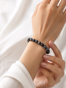 Mayrabygungun Natural Stone <b>Beaded</b> <b>Bracelet</b> Classic Unisex Black Ball Shape Jewelry From Rajasthan with Quartz Trendy Gift - Product Image 1