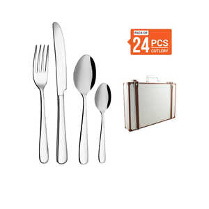 Juego de cubiertos de acero inoxidable, 6 cucharas de té, 6 cucharas de postre, 6 tenedores de postre, 6 cuchillos de postre, utensilios para té - Product Image 1