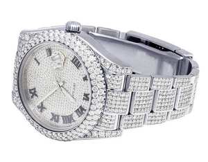 Montre BOJ R.O.L.E.X.06 pour homme, chiffres romains, entièrement sertie de moissanite, luxe, mode, quartz analogique, acier, 41 mm, 3 ATM, résistante à l'eau, style hip-hop - Product Image 4