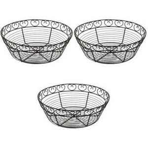Round Black Metal <b>Wire</b> Fruit <b>Basket</b> Sturdy Iron Mesh Bread Serving Bowl Kitchen Countertop <b>Storage</b> Organizer Home Decor - Product Image 1