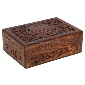 Caja de Joyería Moderna de Madera con Diseño Decorativo para Almacenamiento y Empaque de Joyas, Caja de Madera India con Arte Floral - Product Image 1
