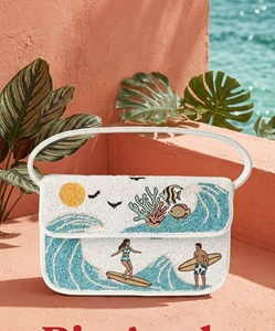 Bolso de Hombro de Lino Hecho a Mano con Cuentas de Caballito de Mar, Bolso de Diseño con Patrón de Conchas Temática Oceánica para Mujer, Mini Bolso de Moda con Cuentas - Product Image 3