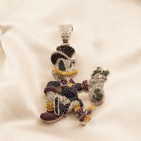 Pendentif multicolore en moissanite ronde, dessin animé Daffy Duck, pour soirée hip-hop, en argent sterling 925, bijoux fins, pendentifs et breloques