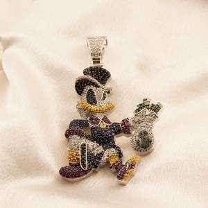 Pendentif multicolore en moissanite ronde, dessin animé Daffy Duck, pour soirée hip-hop, en argent sterling 925, bijoux fins, pendentifs et breloques - Product Image 4